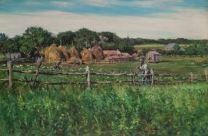 Aradores en un campo cercado